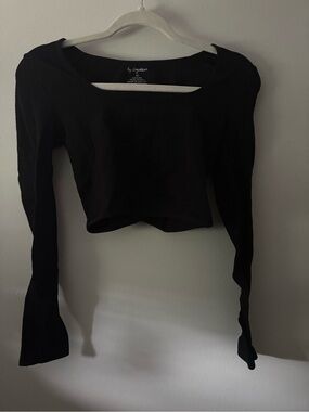 Together Black Long-Sleeve Ribbed Crop Top